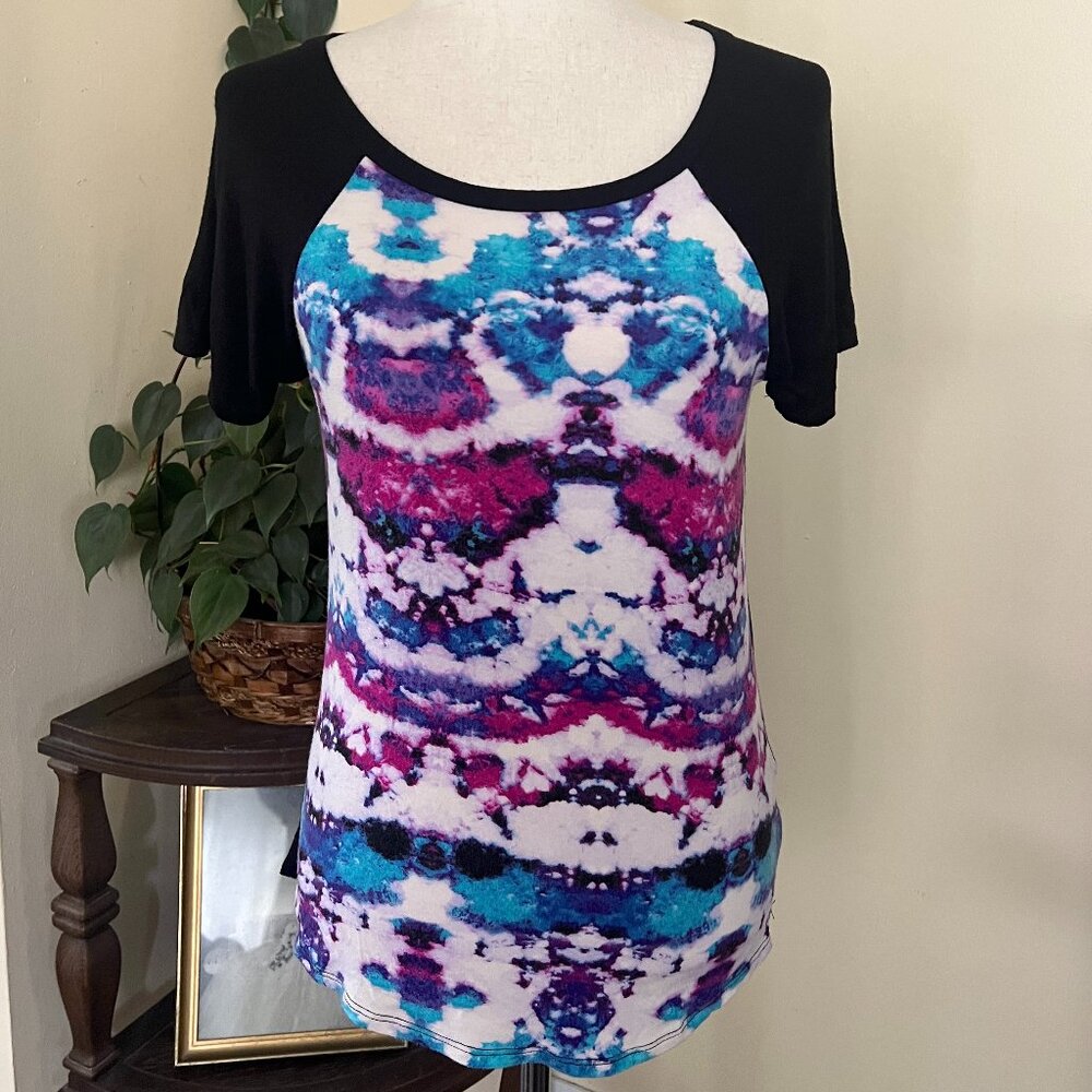 Loveappella Tie Dye Raglan Top sz S